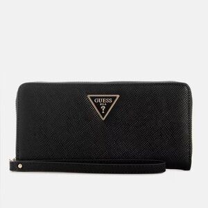 Guess Laurel II Large Zip Around Black Textured Wristlet Wallet